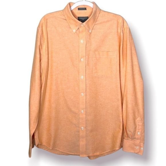 Saddlebred Size L Orange Long Sleeve Button Down Soft Knit Wrinkle Free Shirt - Picture 1 of 10